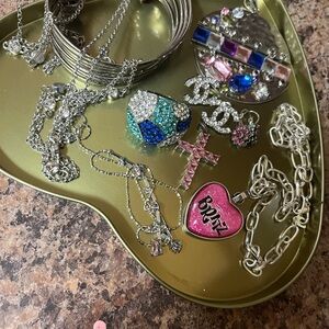 Pink Heart Charm Necklace - Pink and Silver